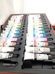 Art 101 Deluxe Art Oil Painting + Drawing Set 140+ Pieces Cherry Wood Case Box
