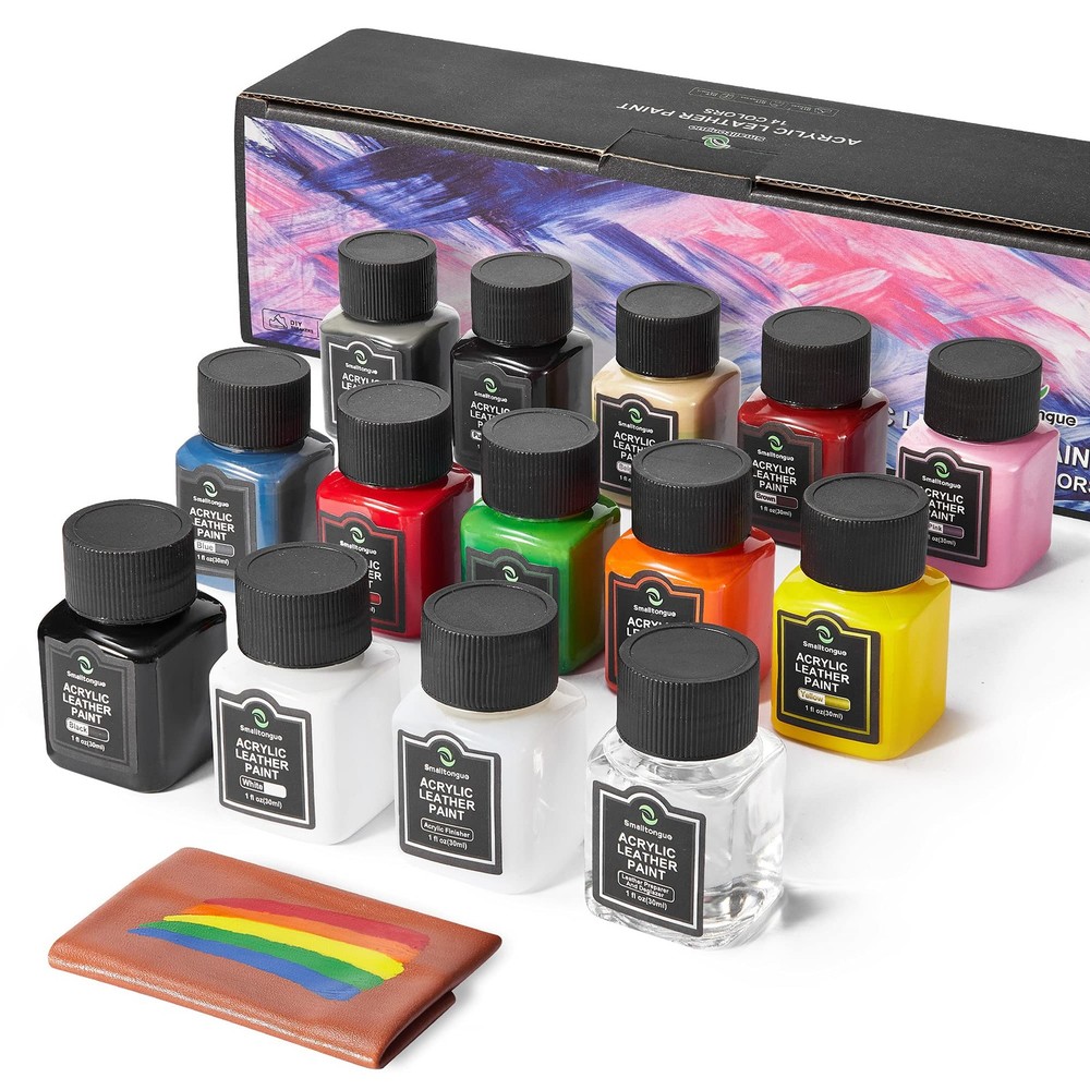 14 Original Colors Acrylic Leather Paint Kit for Shoes, Sneaker, Couches, Bag…