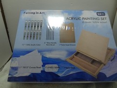Falling In Art Acrylic Painting Set Easel 24 Pieces Drawer Table Easel Artist