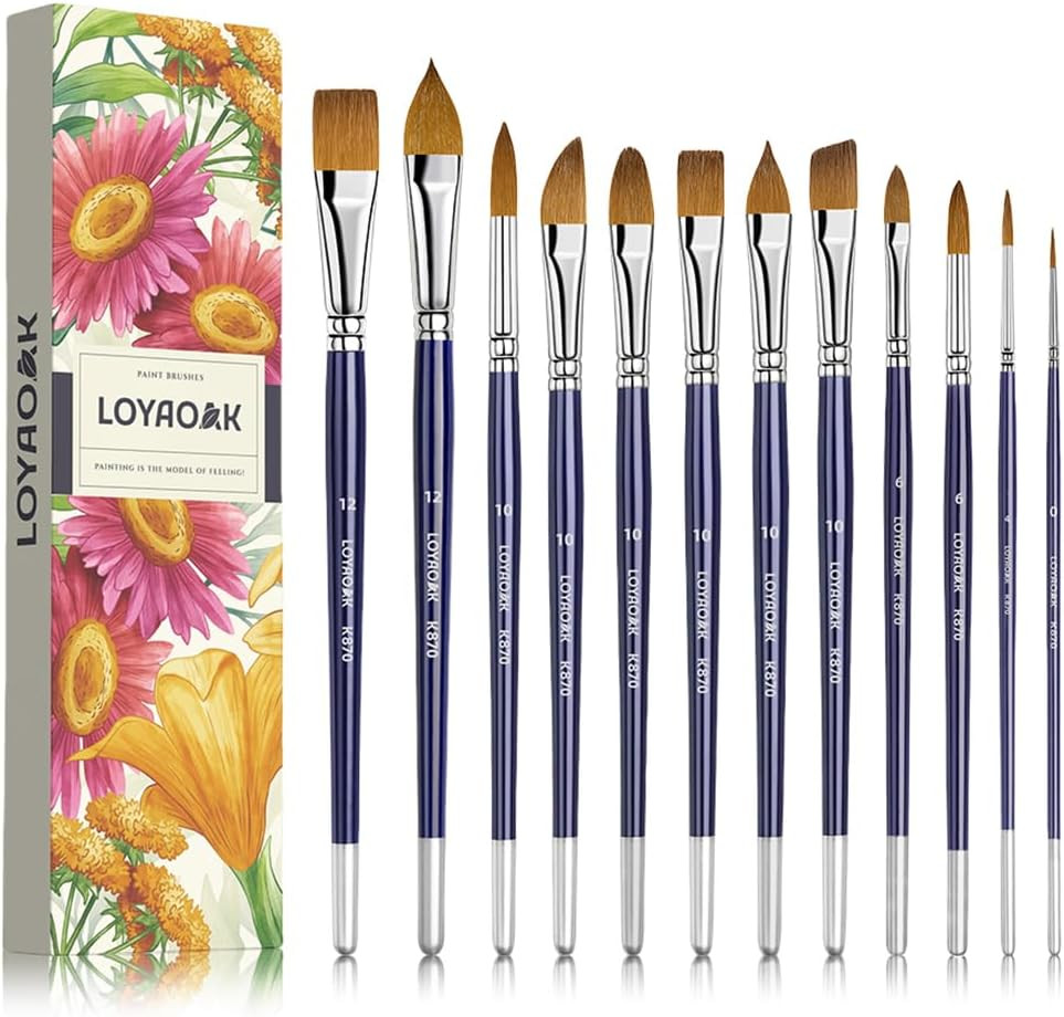 Synthetic Sable Blend Nature Hair Watercolor Brushes-12Pcs Paint Brush Set- roun