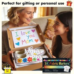 Fabric Markers Permanent For Clothes, 24 Colors Fabric Paint Pens 24 colors