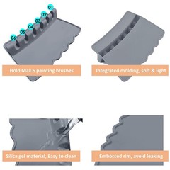 2 Pack Silicone Paint Brush Holders Large Rest 6 Slots Grey Watercolor Oil