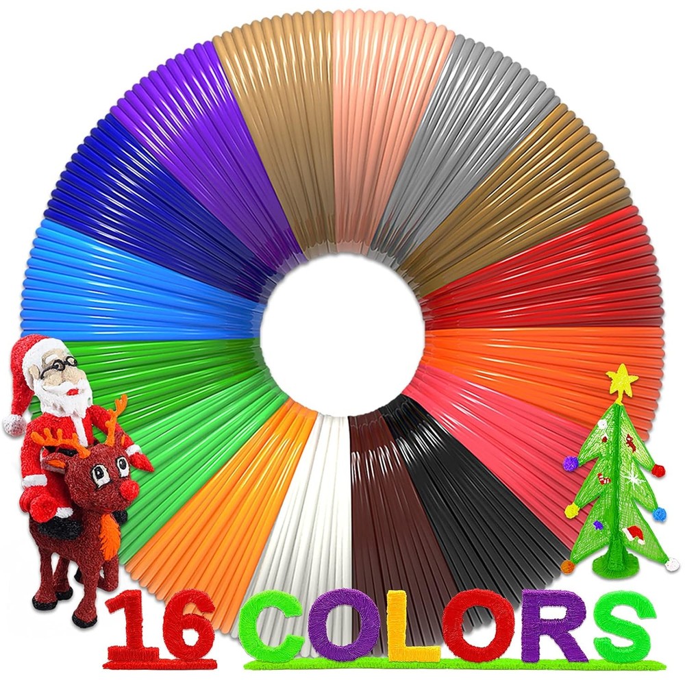 16-Color 320ft PLA 3D Pen Filament Refills – 1.75mm, Kids Safe, 250 Stencils