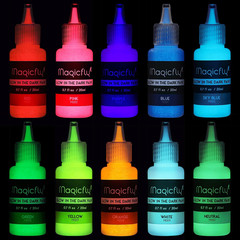 Acrylic Glow in the Dark Paint, 10 Bright Colours Liquid Luminous Paint, Neon Pa