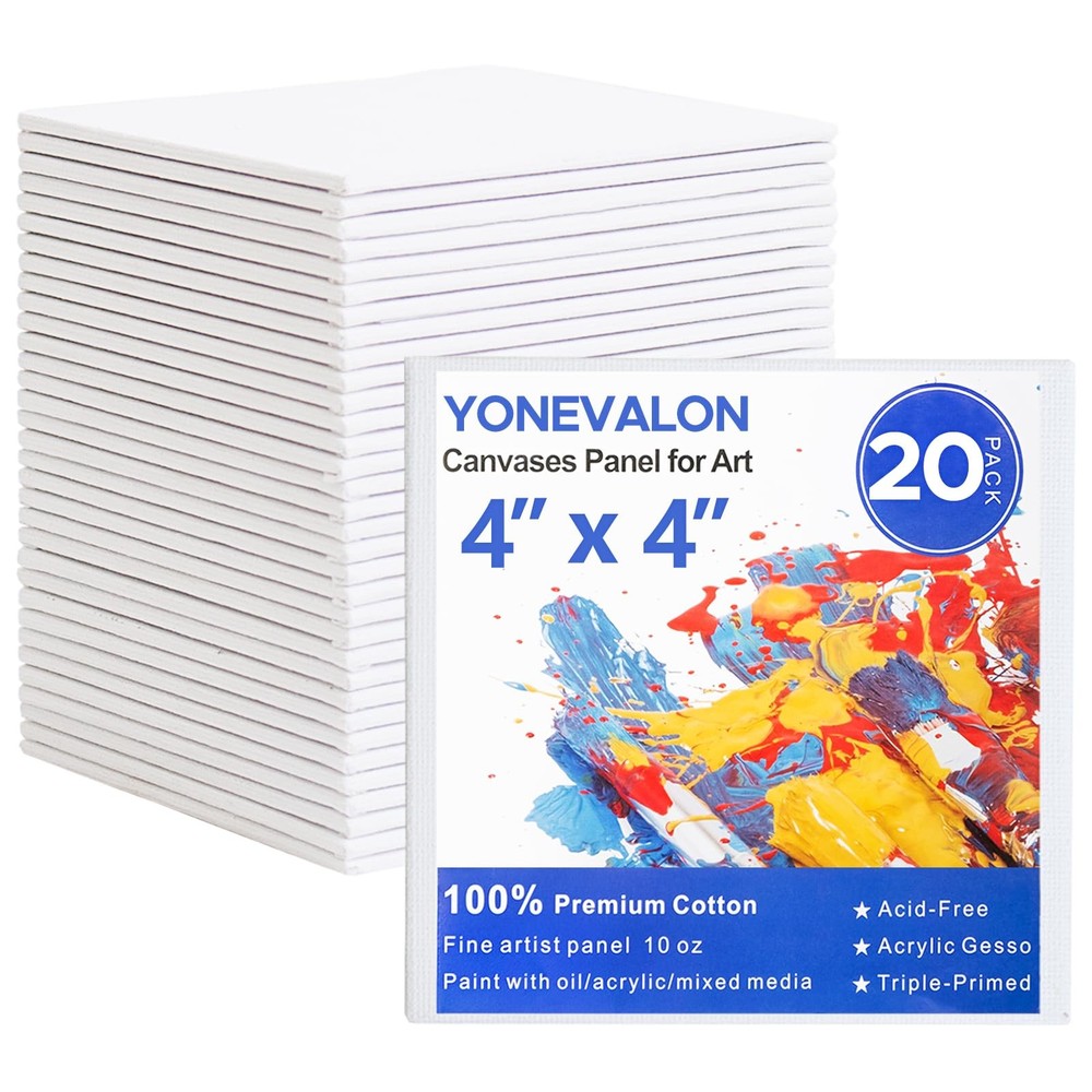 Mini Canvas for Painting 4×4 inch, 20 Pack Small 4″x4″ – 20pcs, off-white