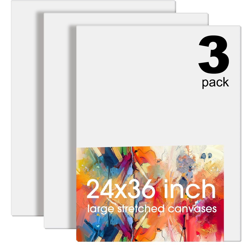 Sherr 3 Pcs 36 x 24 Inch Large Canvas for Painting Cotton Stretched Canvas Blank