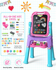 Easel for Kids, 4 in 1 Double Sided Kids Art Easel with Magnetic White Board & C