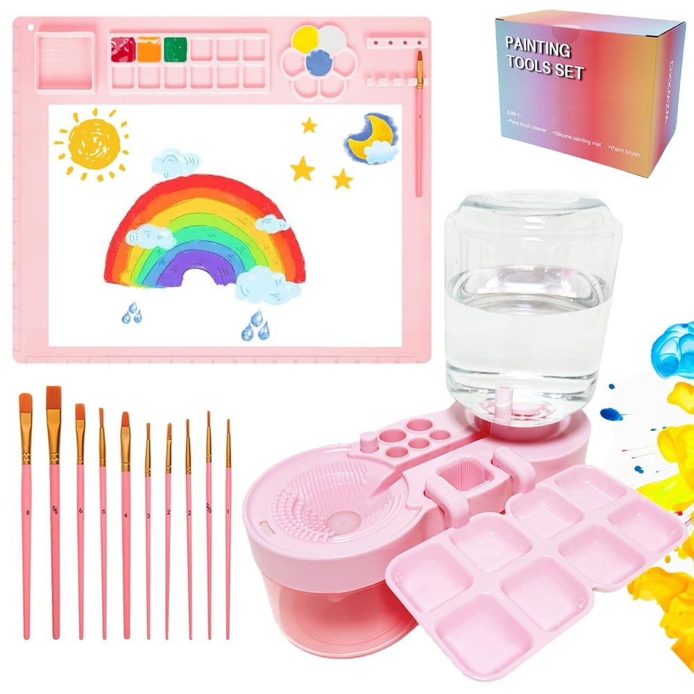 Painting Station, Paint Brush Cleaner (Upgraded) and Silicone X1, Pink