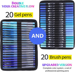 80 Pack Blue Drawing Pen Set,20 Color Double Tip Brush Pens 20 Color Gel Pens wi