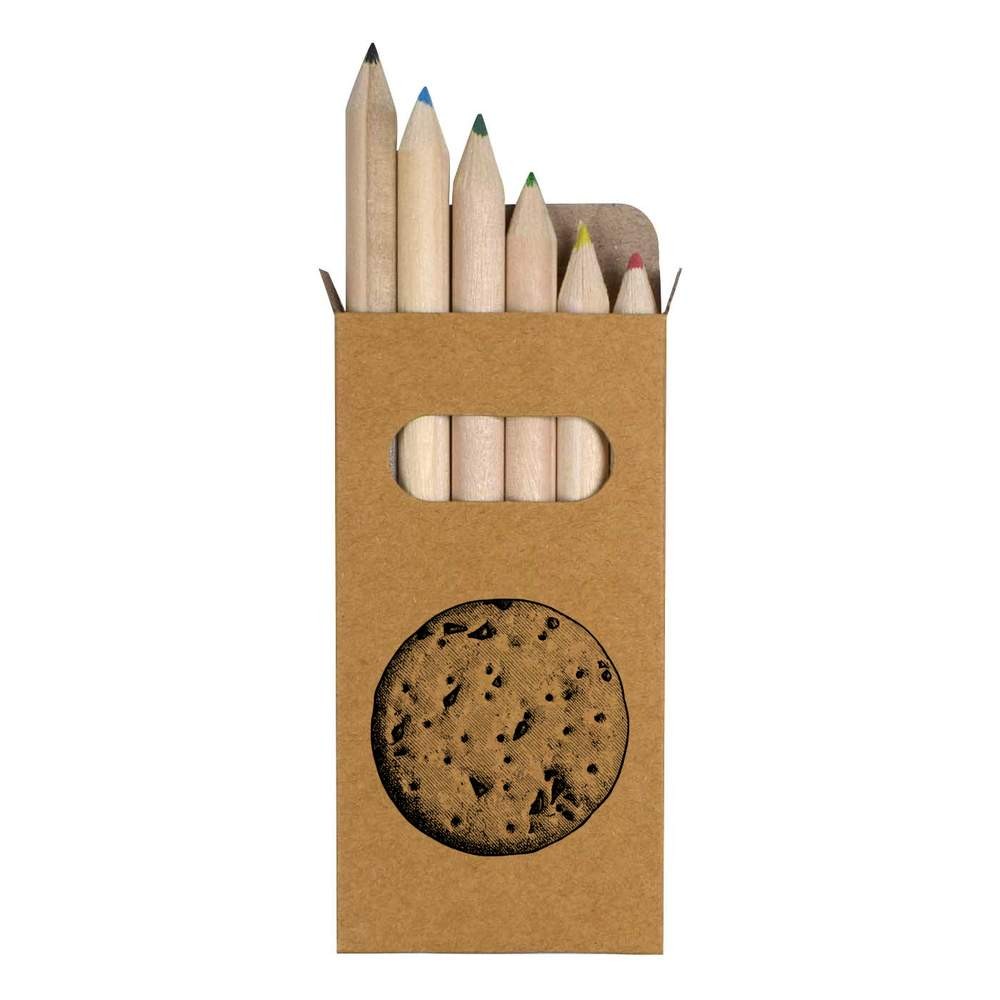 6 x ‘Choc Chip Biscuit’ Short 85mm Pencils / Coloured Pencil Set (PE00094868)