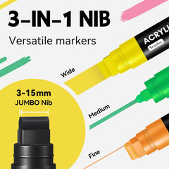 12 Colors Jumbo Markers, 15Mm Jumbo Felt Tip, Acrylic Paint Markers for Rock Pai