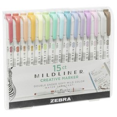 Zebra Creative Mildliner 15-Pack Double-Ended Soft Mild Colour Highlighters