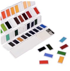 Professional 38 Colors Watercolor Paint Draw Painting + Water Brush Pigments Set