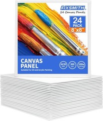 8×8 Inch Cotton Canvas Boards 24 Pack for Painting, Primed Art Supplies
