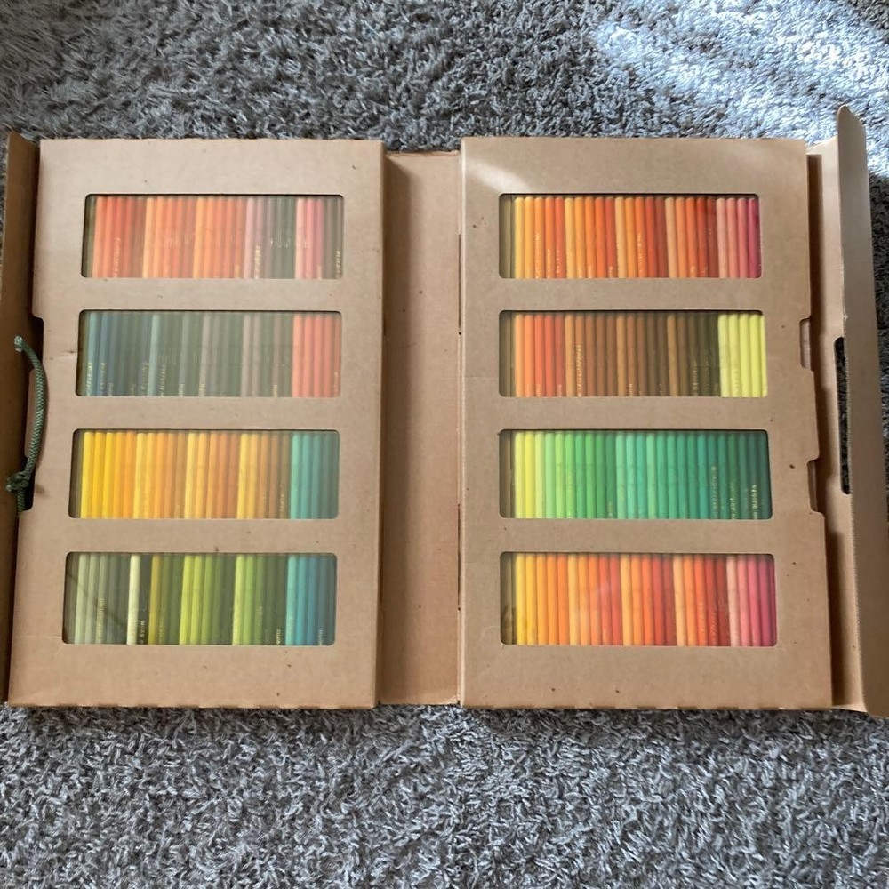 FELISSIMO Watercolor Colored Pencils Set 200 Colors with Case Used Green