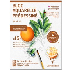 Clairefontaine 24cm x 30cm Pre-Drawn Learning Watercolour Painting Pad BOTANICAL