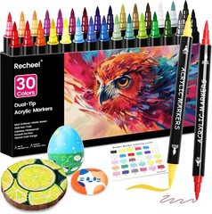 30 Colors Acrylic Paint Markers Dual Tip Fine Brush for Detailed Art Crafting