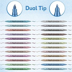 Metallic Markers Dual Tip Paint Pens Acrylic Rock Black Paper Crafts 24 PCS
