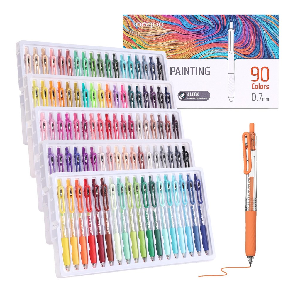 languo Retractable Acrylic Gel Pens for Coloring, 90 Colors Click Acrylic Pai…