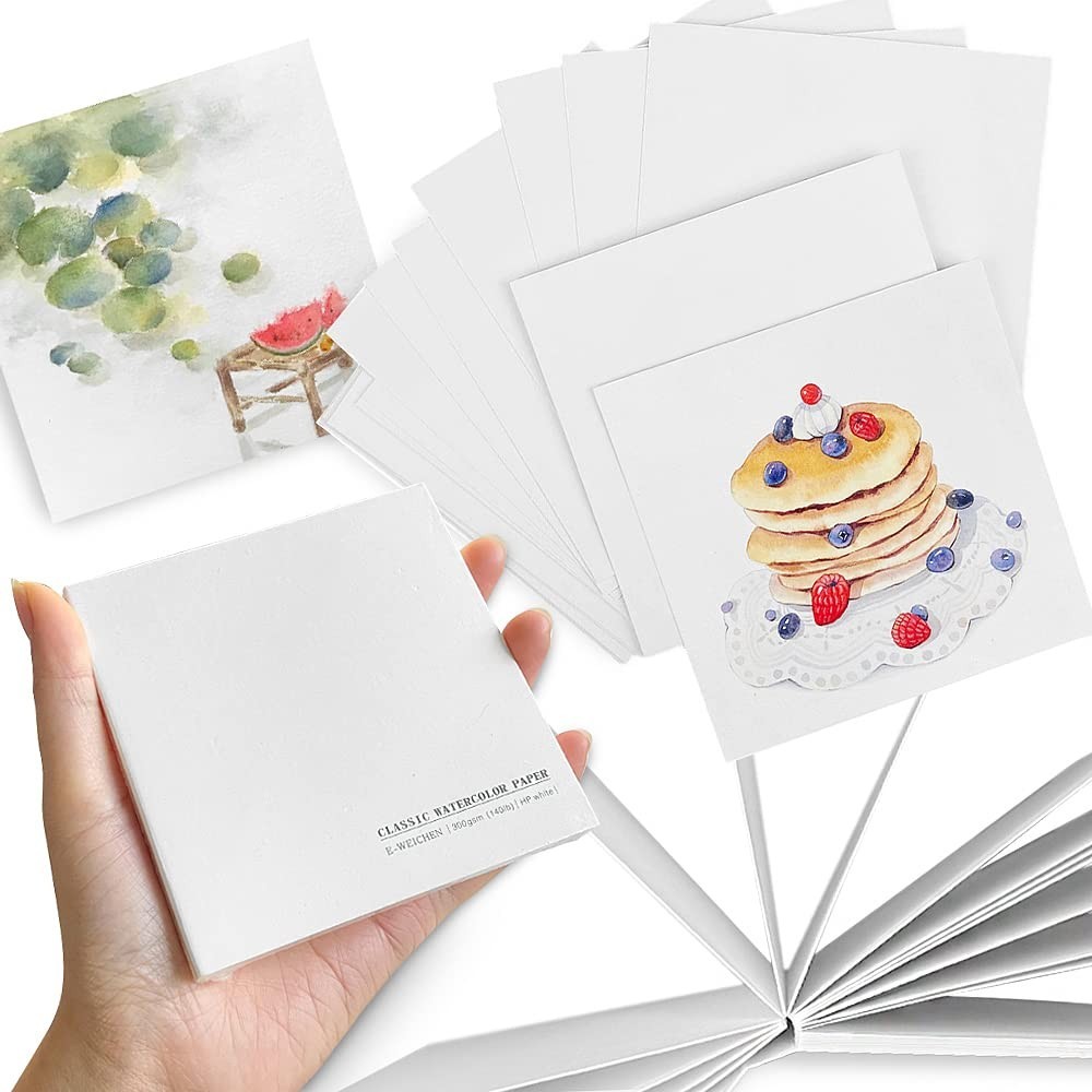 Portable Square Watercolor Notebook, 20 Tearable Pages, 300 Gsm White