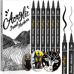 Black Acrylic Paint Pen 6 Pack Dual Tip Fine Brush Non-Toxic Water Based