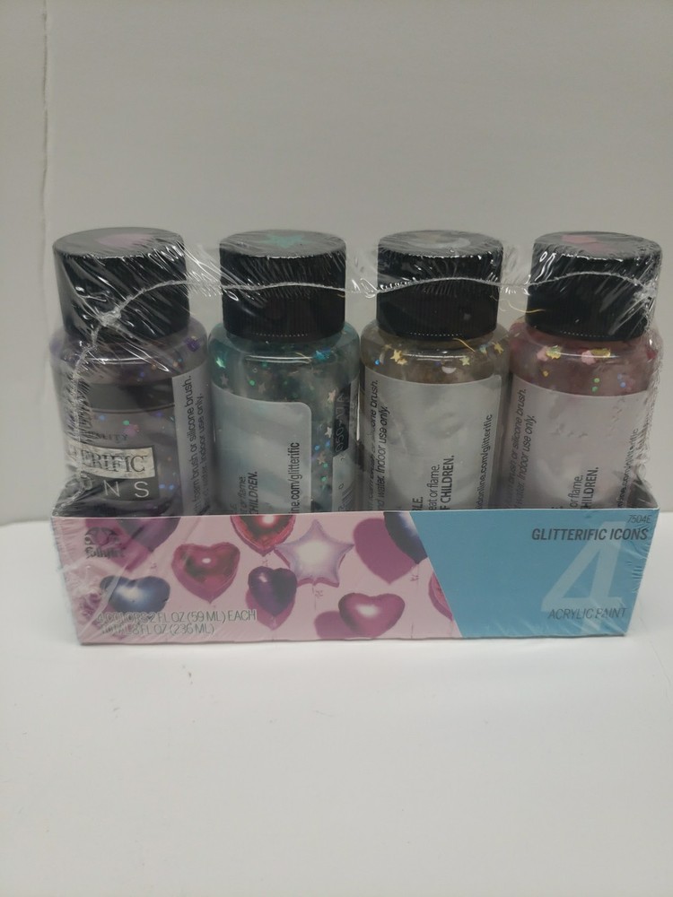 4 PACK FolkArt Glitterific Icons Acrylic Craft GLITTER Paint Set Gloss NON-TOXIC