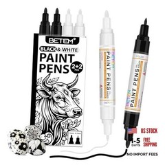 4 Count Dual Tip Oil Based Black White Paint Pen(0.7mm & 2 Black & 2 White
