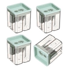 Manual Pencil Sharpener, 4Pcs Dual Hole Pencil Sharpener Square for Home, Green