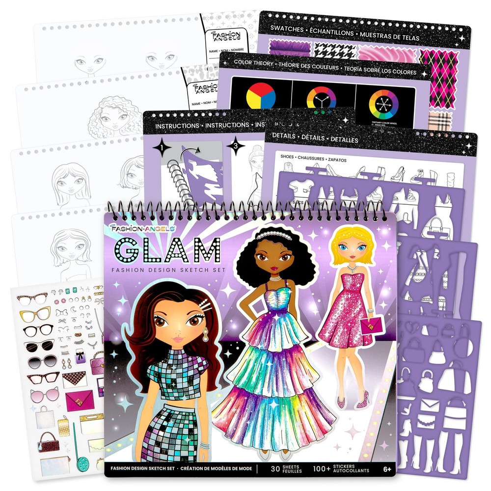 Glam Fashion Sketch Set, Includes Sketch Pad with Stencils & Stickers, Fashio…