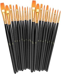 Complete 20-Pcs Nylon Brush Kit with Round & Flat Tips for All Painting Styles