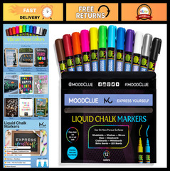 12 Neon Liquid Chalk Markers – Erasable for Whiteboards, Glass, Windows, Mirrors