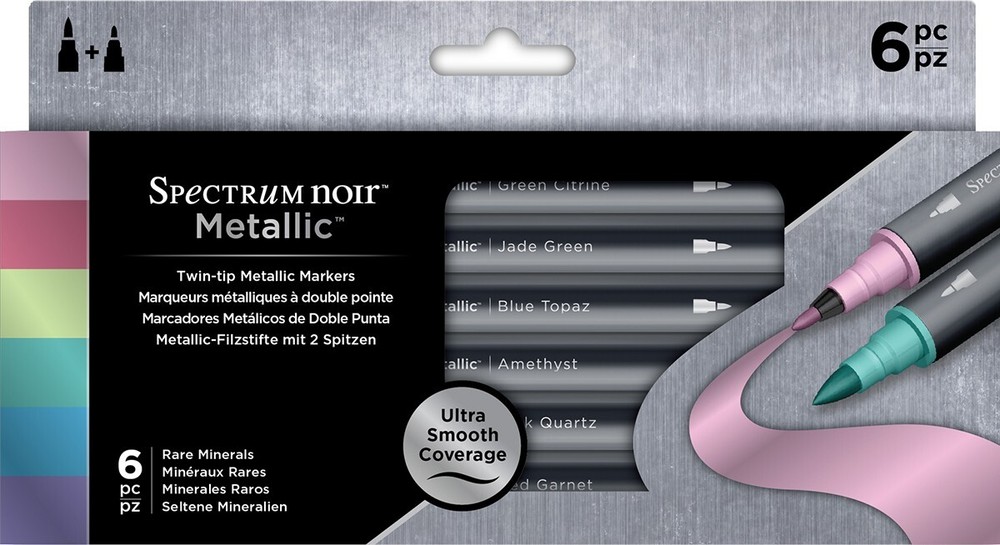 SPECTRUM NOIR – METALLIC – TWIN-TIP MARKERS – RARE MINERALS – 6/PKG