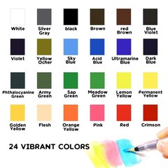 24 Colors Solid Watercolor Paint Set with Refillable Water Brush, Artist-Grad…