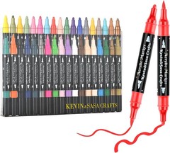 24 Colors Dual Tip Acrylic Paint Marker Pens Set, Multifunctional Acrylic Tips w