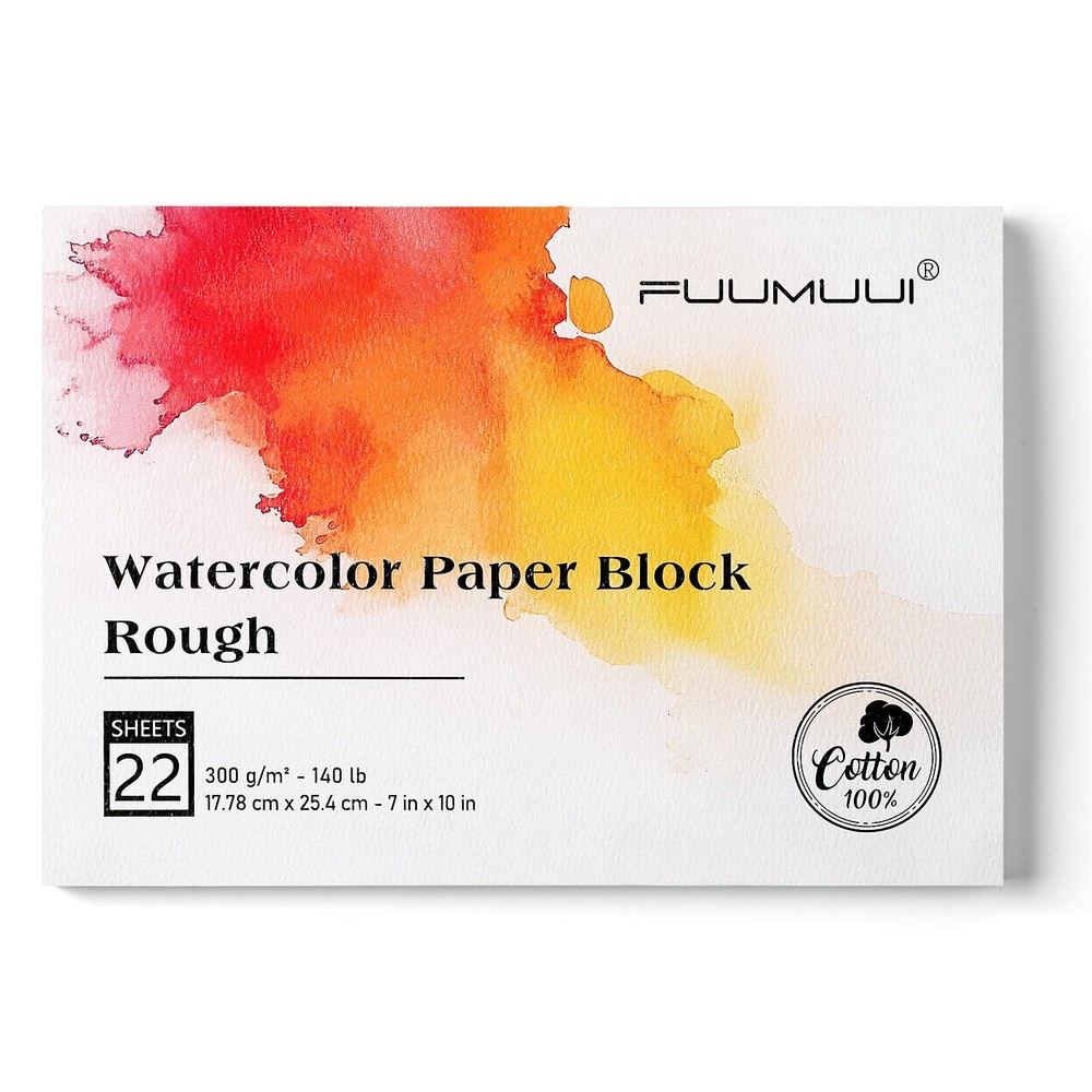710 Watercolor Paper Block Textured Rough 100% Cotton 140lb/300gsm 22 Sheets
