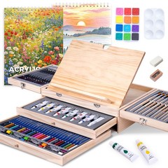 Set De Arte De Madera 85 Piezas Con Caballete Y Pinturas Para Artistas