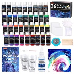 Acrylic Pouring Paint, Set of 36 Bottles (2 oz/60ml) Pre-Mixed High-Flow Acry…