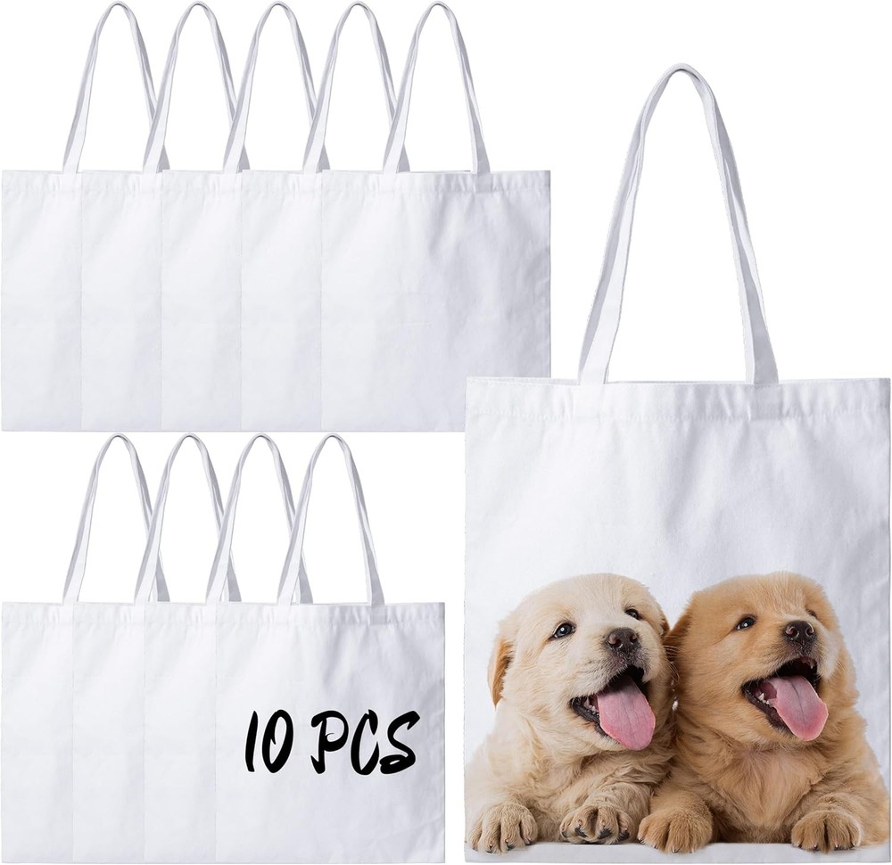10 Pack Canvas Tote Bags Sublimation Blanks Reusable Shopping Craft