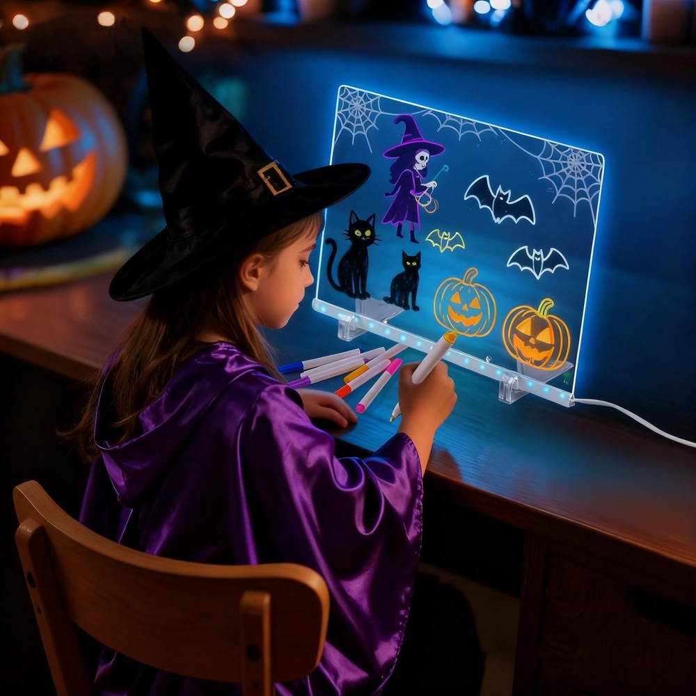 8-in-1 LED Drawing Board 13.7×10 Inch LED Note Board with Colors for Kids