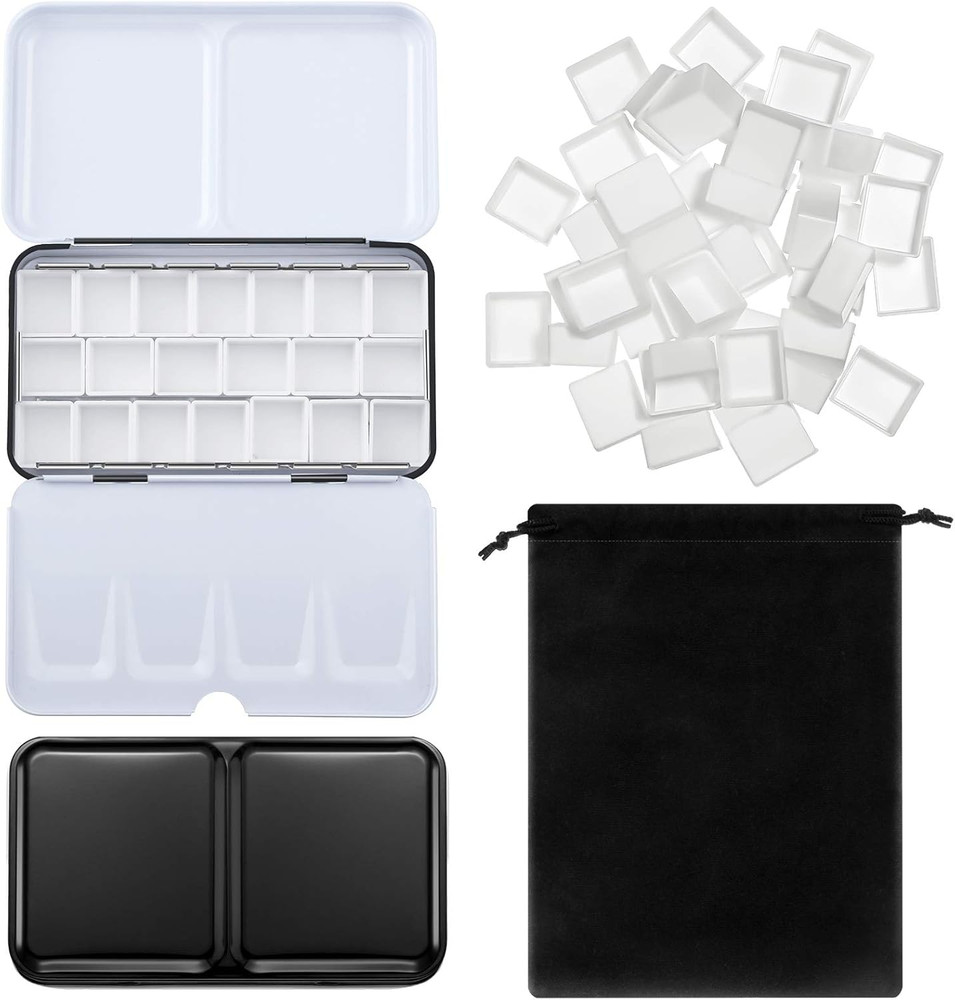 51 Pcs Watercolor Paint Palette and Half Pans Set Watercolor Tin Box, Metal Pale