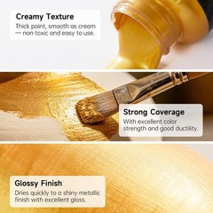 Metallic Gold Acrylic Paint, 4 oz (120 ml) Gold Leaf Paint, Non Toxic, Non Fa…