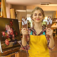 Paint Brushes Set, 12 Pcs Watercolor Brushes with Wooden Handle and Soft Brown