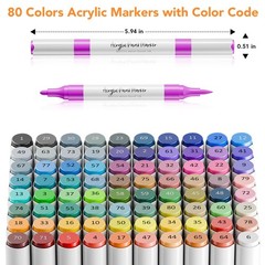 80 Colors Dual Tip Acrylic Paint Markers, Fabric Markers, Brush Tip Permanent…
