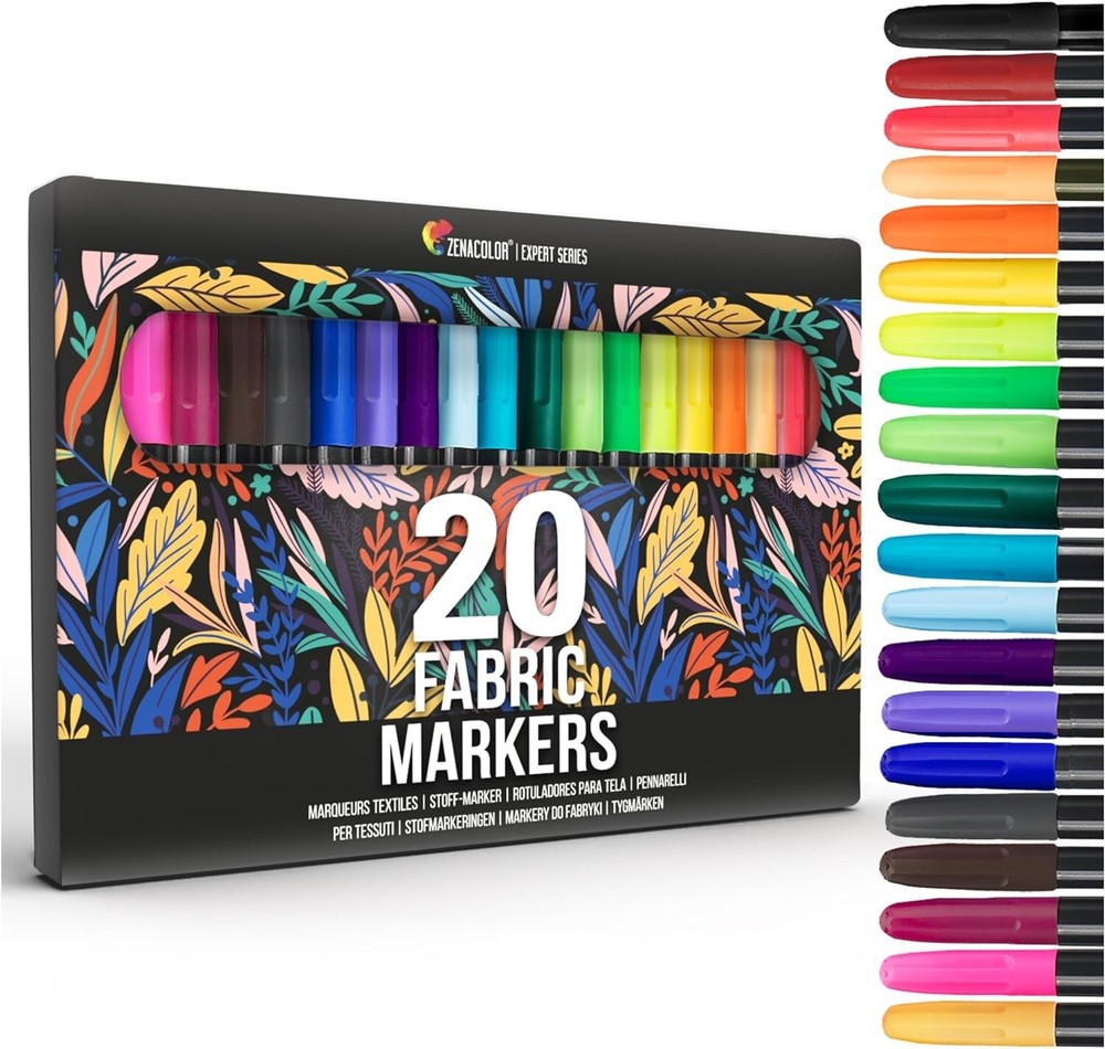 20 Permanent Fabric Markers Pens Set – Non Toxic, Indelible, Fine Point, Textile