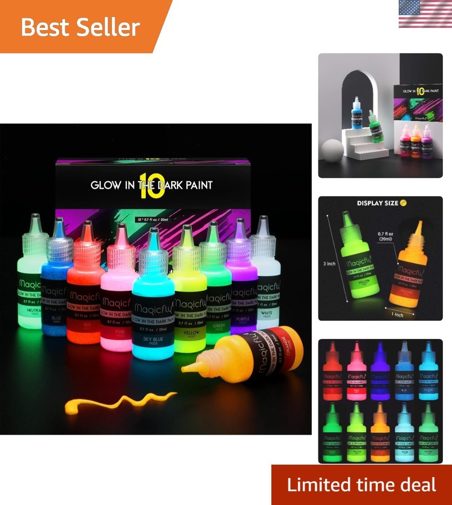 Acrylic Glow in The Dark Paint, 10 Bright Colours Liquid Luminous Paint, Neon…