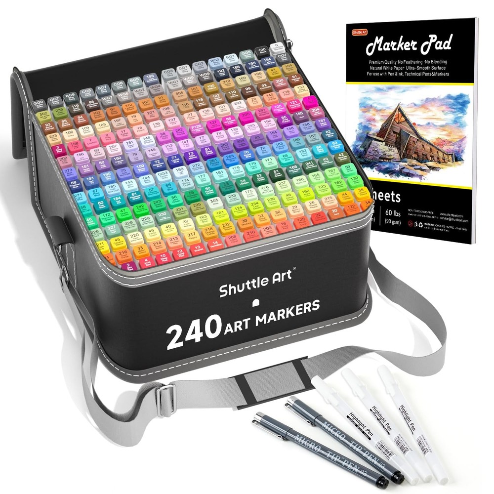 Shuttle Art 240 Colors Alcohol Markers, 239 Colors Dual Tip Art Marker Set Pl…