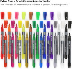 Oil Based Paint Markers, 20-Pack, 18 Unique Colors, 1.3 Mm Line, Small Barrel, P