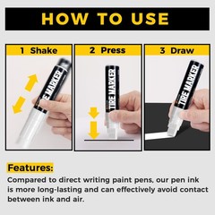 SELEAD Jumbo Tire Marker White – 4 Pack 15mm Wide Tip Paint Pens for Car Tire