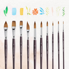Sable Watercolor Brushes, Professional 10Pcs Sable Paint Brush Set Variety Shape