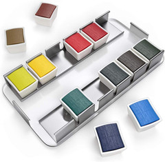 ARTEZA Watercolor Paint, Set of 12 Assorted Vibrant Colors in Half Pans, Tin Box